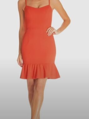 Dress the Population Coral Spaghetti-Strap Ruffle-Hem Mini Dress